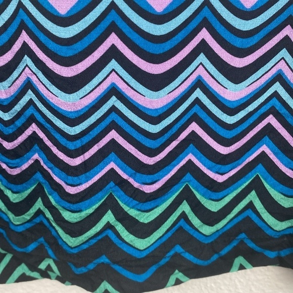 Olivaceous 100% Silk Zig Zag Print Lace Shoulder Dress Size M - Picture 5 of 7